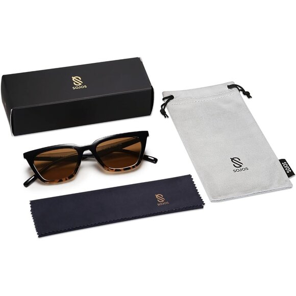 ✨Women\'s Brown Polarized Narrow Square Cateye Sunglasses Retro Trendy Glasses